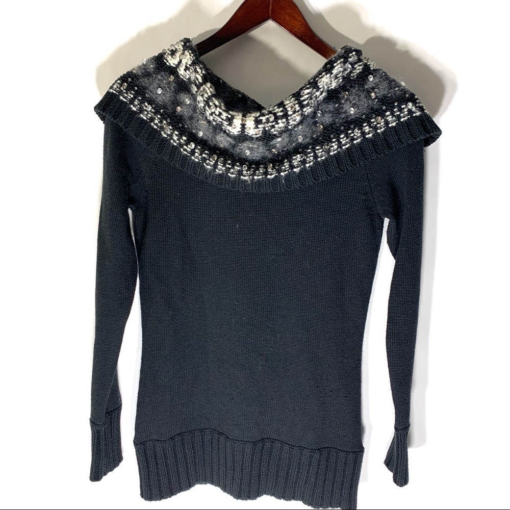 WHBM Jewel Cowl Neck Black Sweater